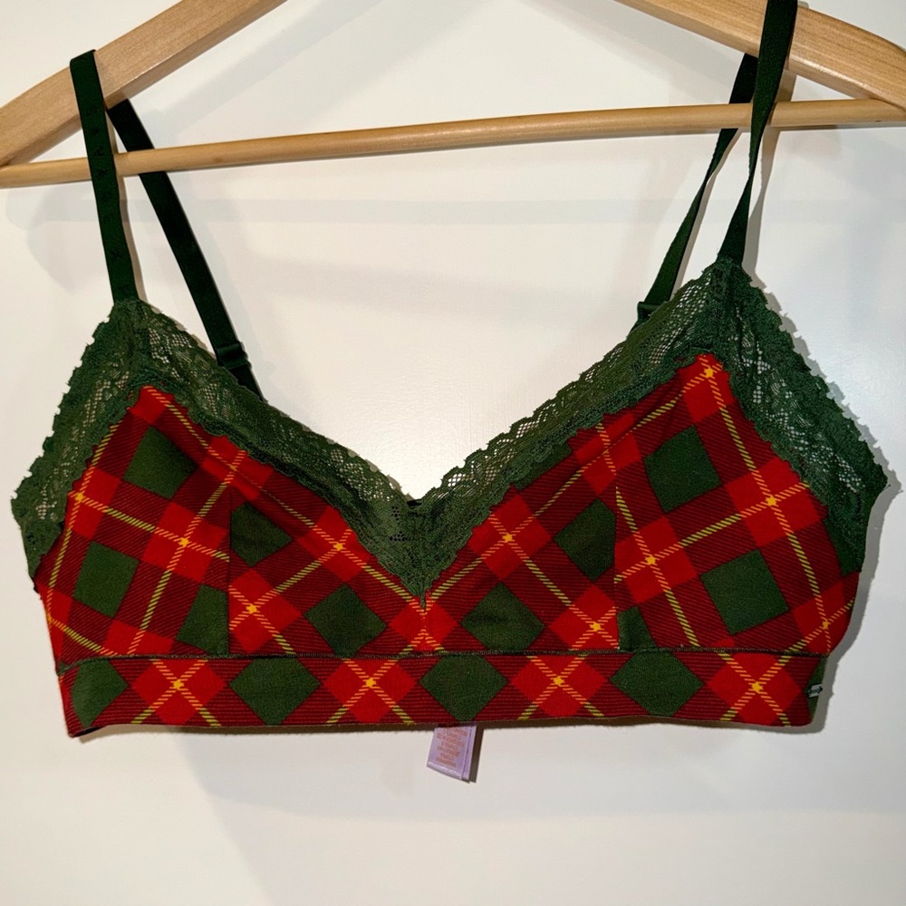 Two Savage X Fenty Bralette Unlined Argyle Sz Large Lace Trim Wireless
